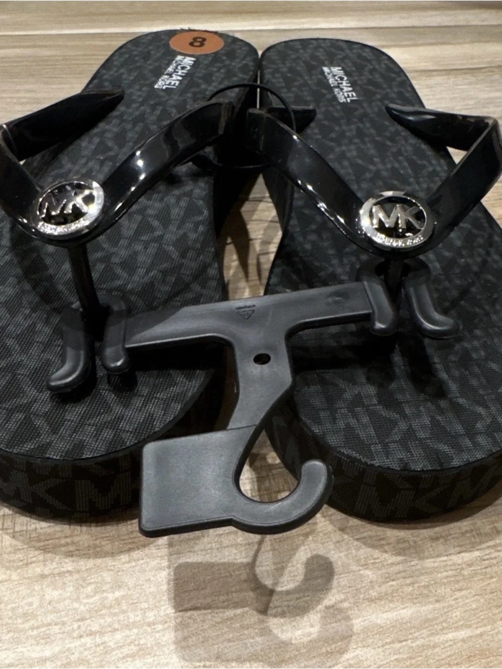 Michael Kors Women's Black Logo Platform Wedge Thong Sandals Slip On US 8